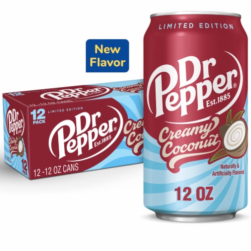 Dr Pepper Creamy Coconut Soda - Smooth Cream Pour, 12 fl oz Cans, 12-Pack