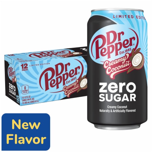 Dr Pepper Creamy Coconut Zero Sugar Soda - Fresh Zero Pour, 12 fl oz Cans, 12-Pack
