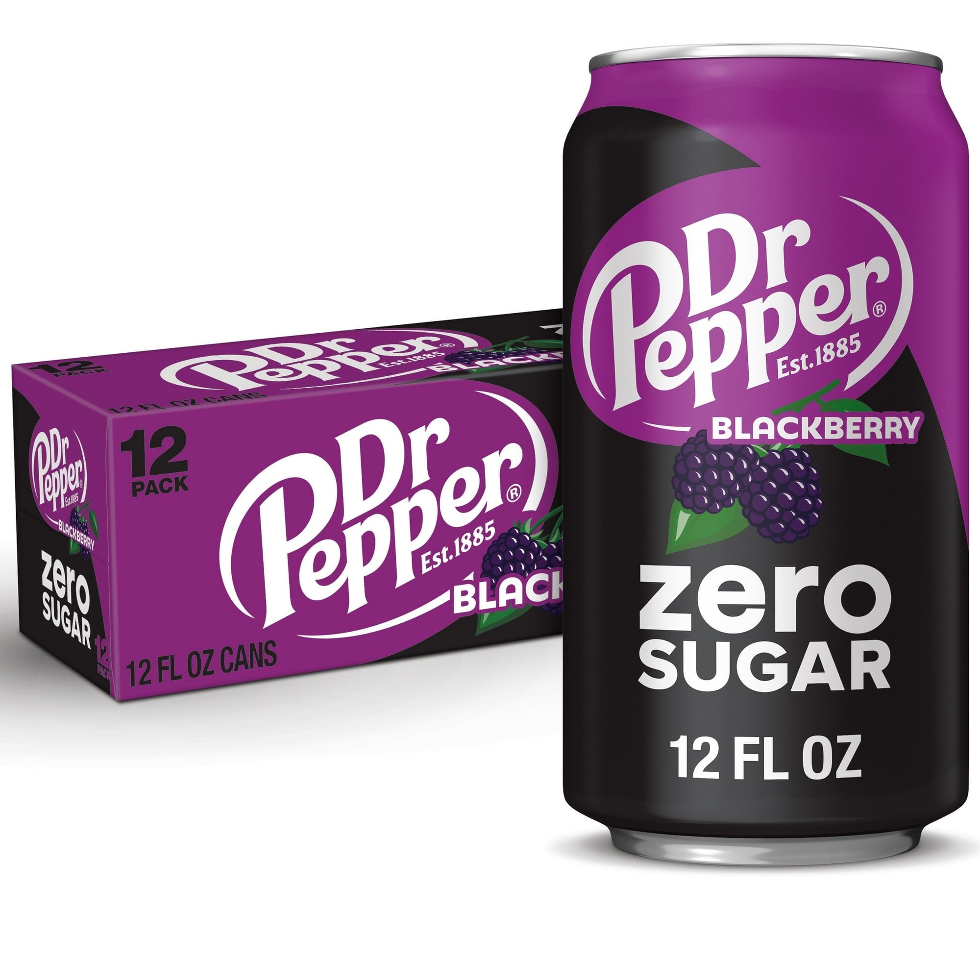 Dr Pepper Blackberry Zero Sugar Soda - Blackberry Burst, 12 fl oz Cans, 24-Pack