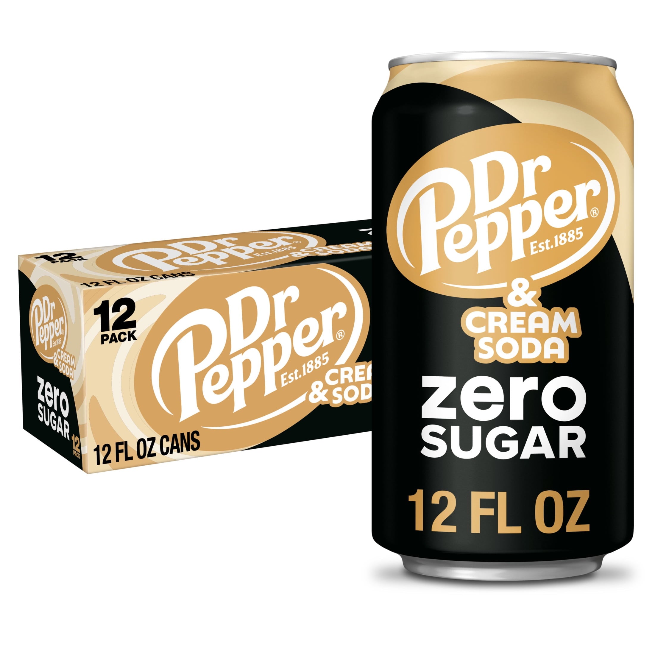 Dr Pepper & Cream Soda Zero Sugar - Crisp Soda Sip, 12 fl oz Cans, 12-Pack