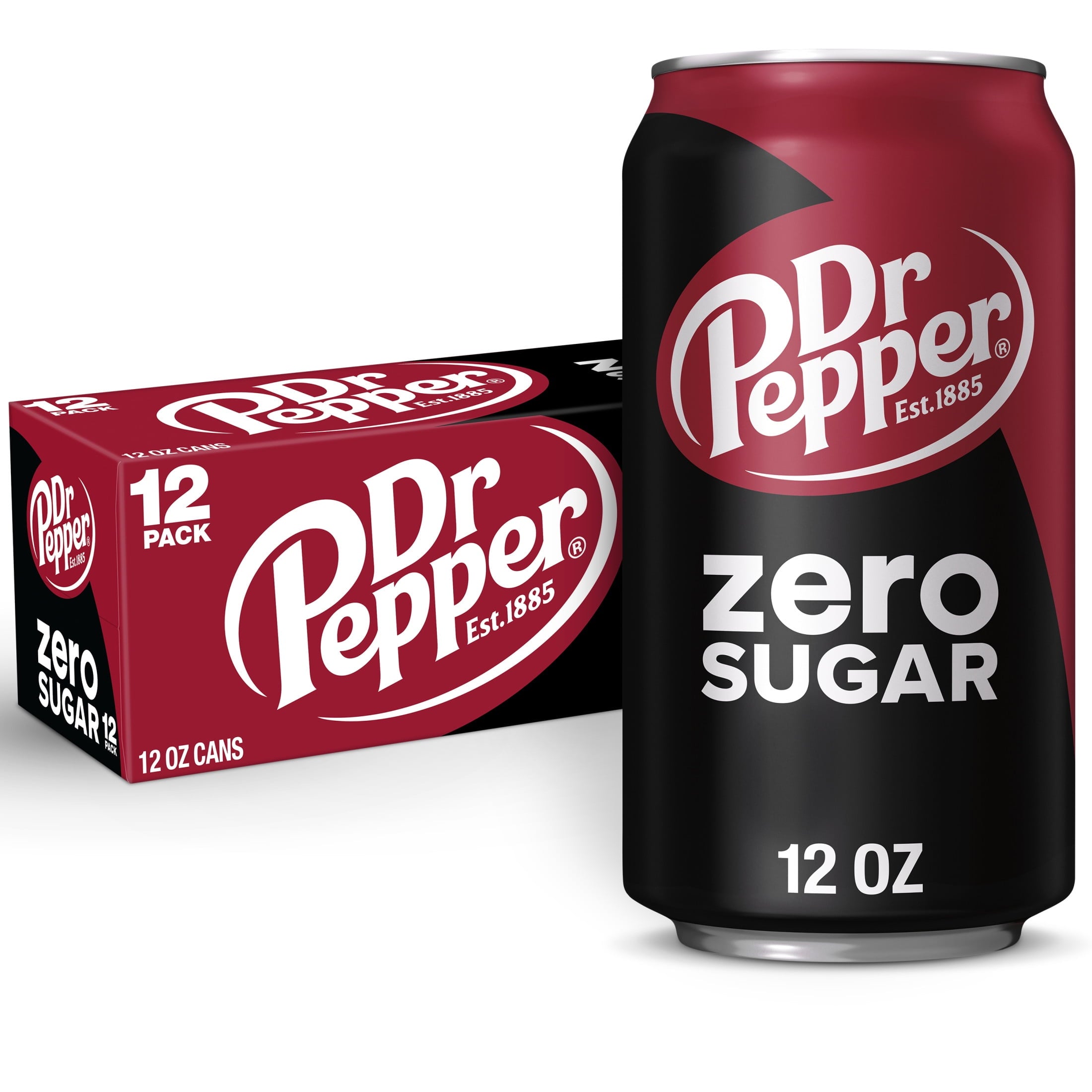 Dr Pepper Zero Sugar Soda - Crisp Refresh, 12 fl oz Cans, 12-Pack